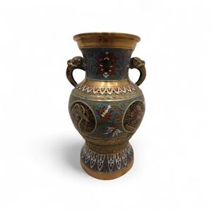 Vintage Chinese Cloisonné Enamel Dragon Urn Vase Censer 13” Brass 2 Handle